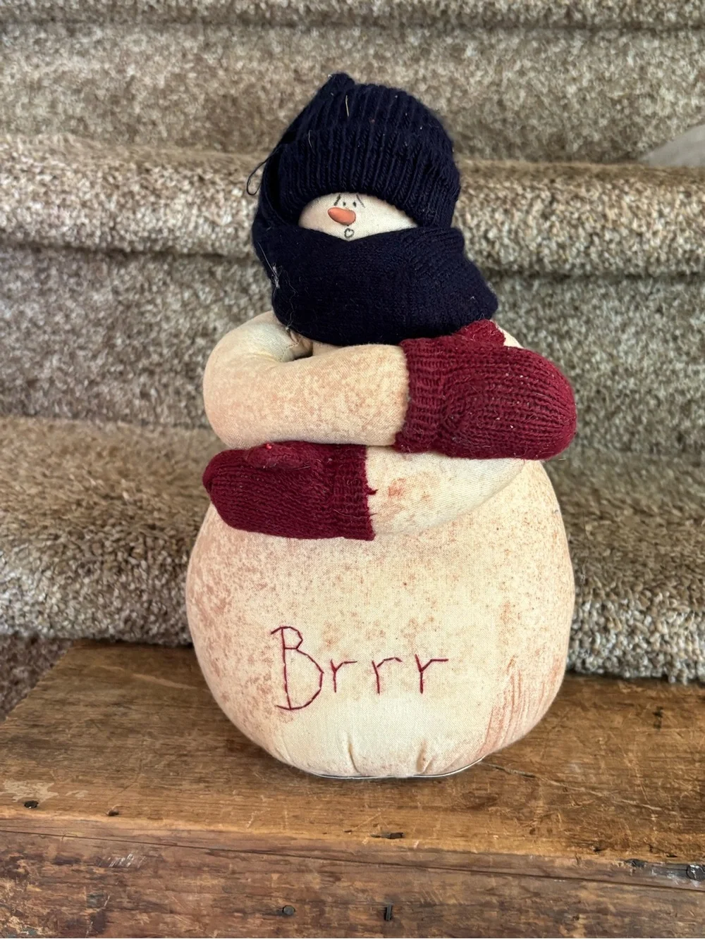 Plush 'Byrrr' Snowman Accent - Maroon Mittens & Navy Hat
